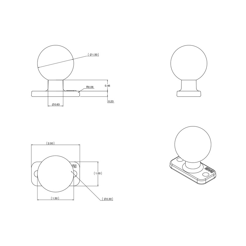 RAM Mounts RAM-202U-153 C-Size 1.5-Inch Ball Base – 1" X 2.5" 4-Hole Pattern (Made In USA)