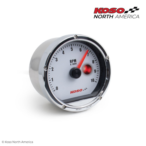 Koso TNT-01R | 10 000 RPM Tachometer | with shift light - chrome/white