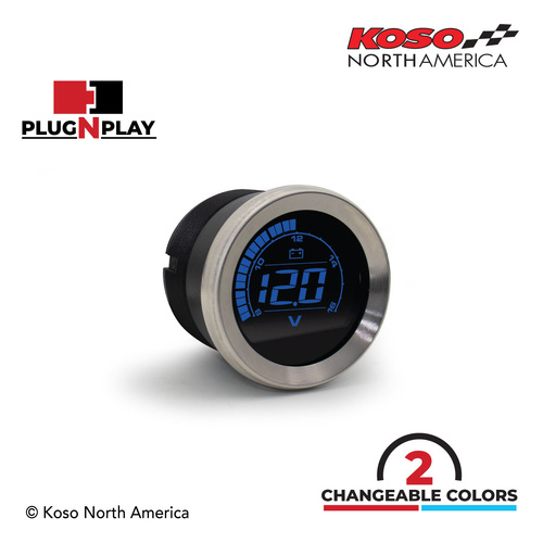 Koso HD-02V HARLEY-DAVIDSON 2'' VOLT METER - SILVER BEZEL