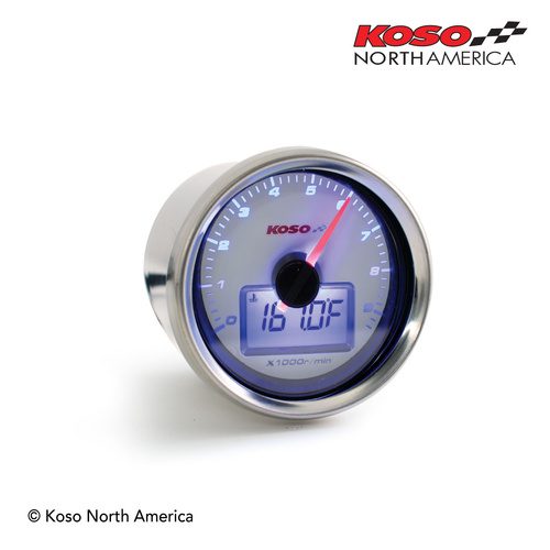 Koso GP STYLE TACHOMETER WITH TEMPERATURE - WHITE FACE
