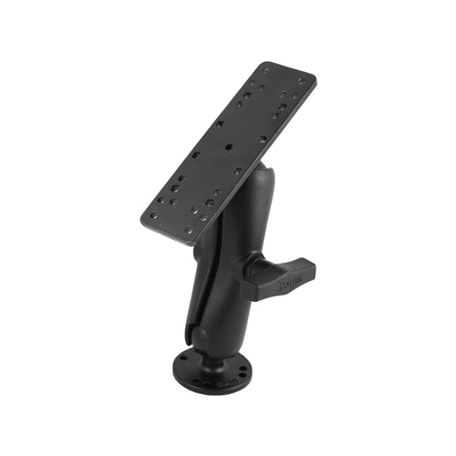 RAM-111U - RAM 1.5" Diameter Ball Mount with 6.25" X 2" Rectangle Base, STANDARD LENGTH Double Socket Arm & 2.5" Round Base (AMPs Hole Pattern)