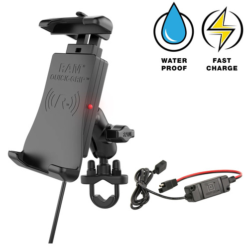 RAM-B-149Z-A-UN14W-V7M-1 - RAM® Quick-Grip™ 15W Waterproof Wireless Charging Handlebar Mount