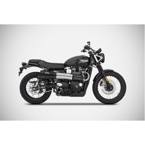 Zard Six Days Stainless Steel Slip-On Exhaust For Triumph Scrambler 900 (2021 - Onwards) - Racing Version With Black Heat Shield